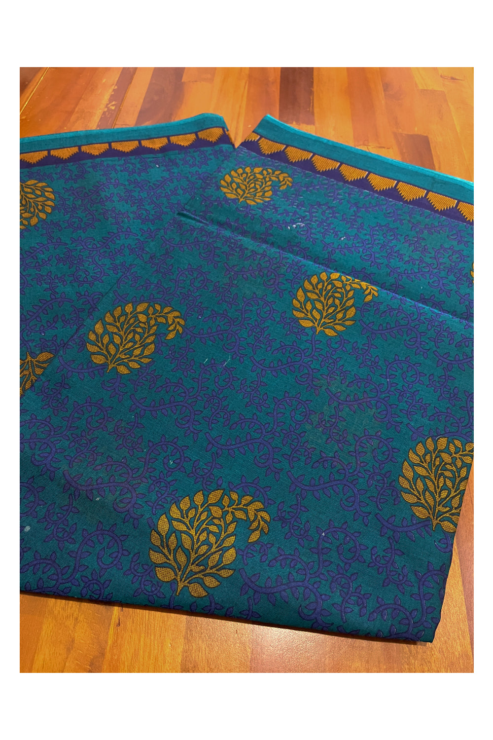 Southloom Cotton Blue Designer Printed Saree