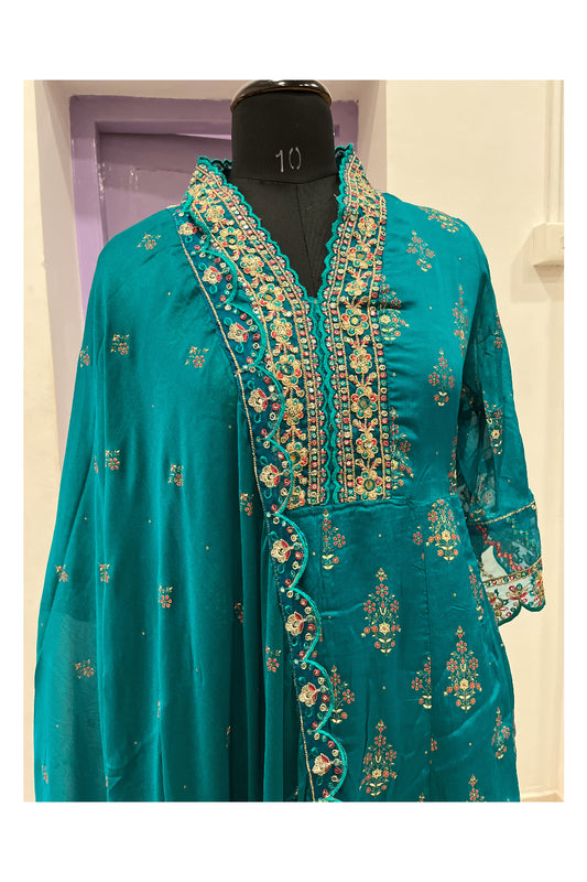 Southloom Stitched Semi Silk Green Salwar Set with Sequins Works in Yoke
