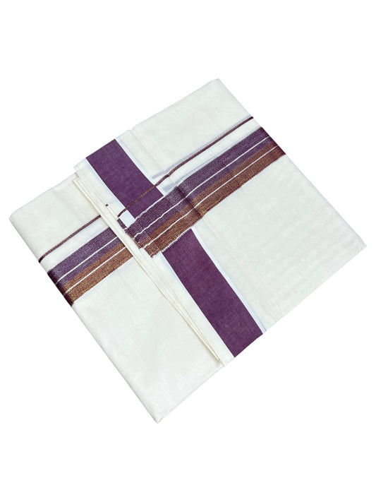 Southloom Pure Cotton Mundu with Silver Lines and Maroon&Purple Border (South Indian Kerala Dhoti)