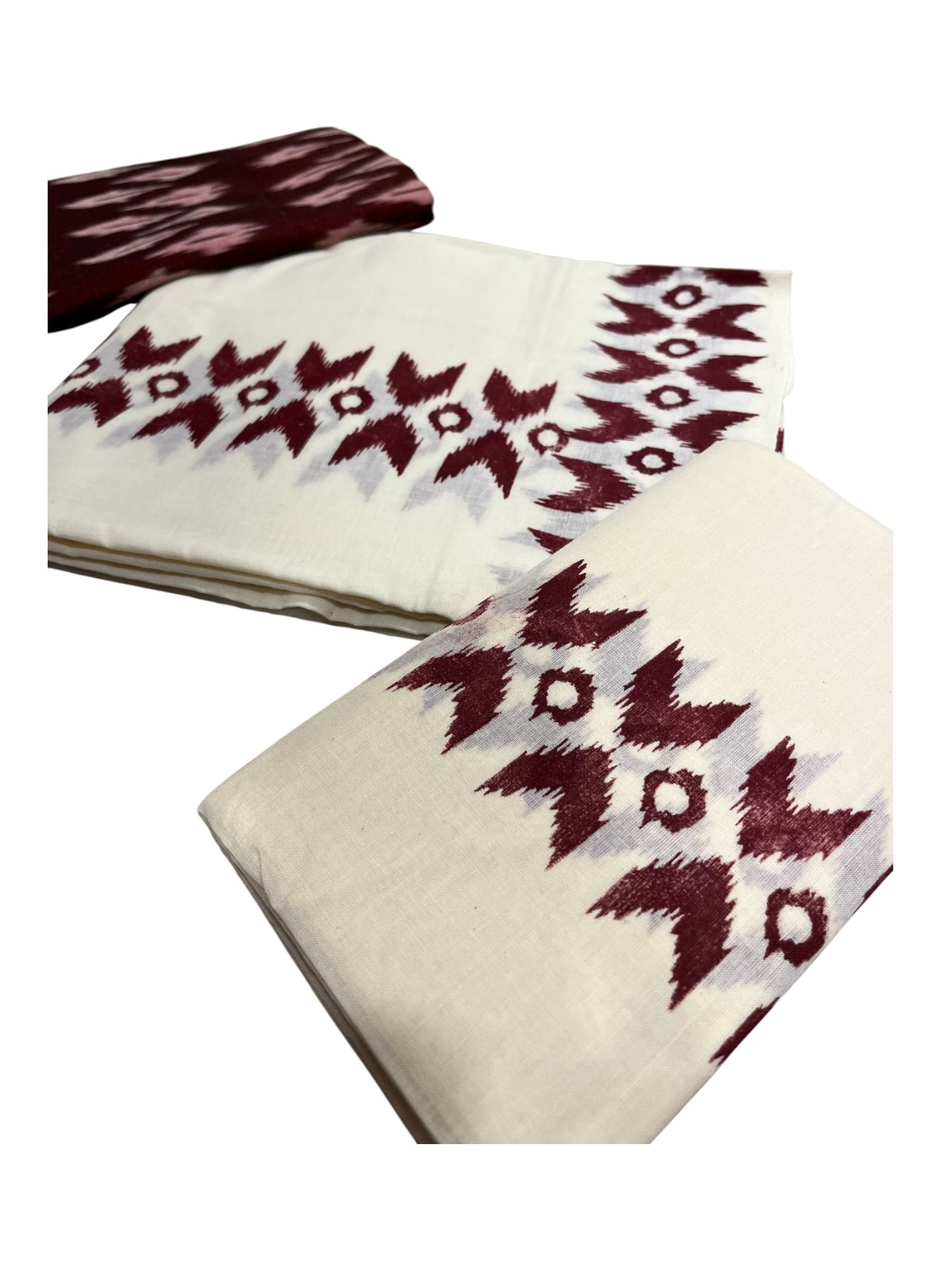 Southloom Ikat Design Brown Printed Set Mundu with Blouse Piece 2.80Mtrs