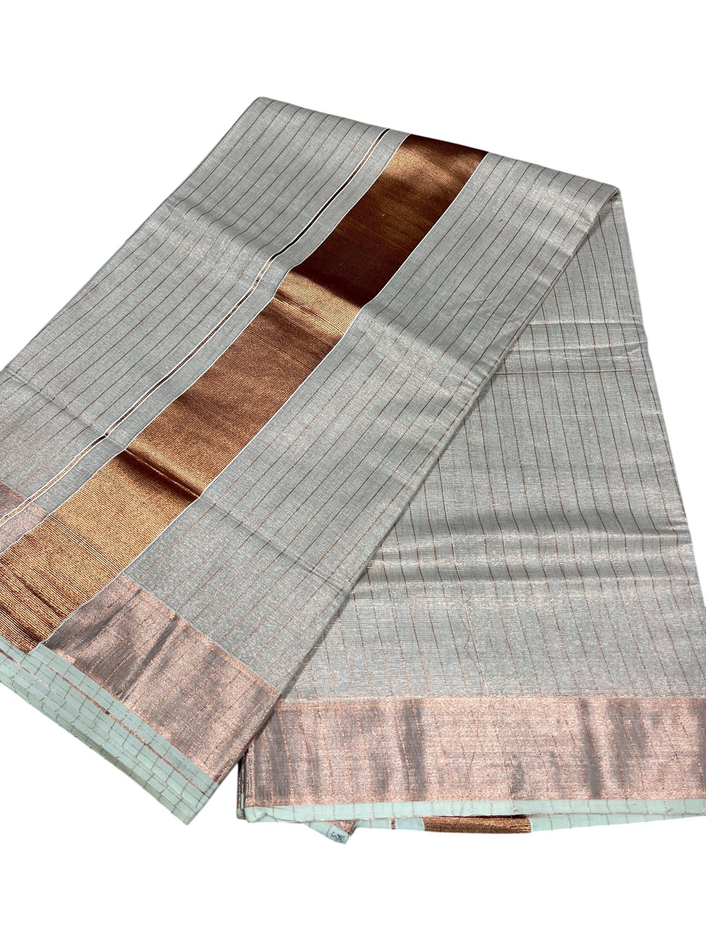 Southloom Kerala Cotton Lines Saree with Rose Copper Kasavu and Border