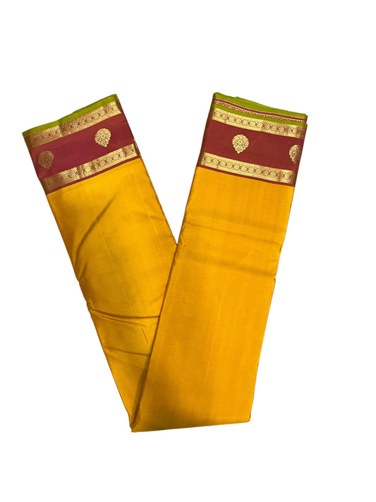 Southloom Premium Bridal Handloom Kanchipuram Silk Saree With Korvai Works (Yellow & Maroon)