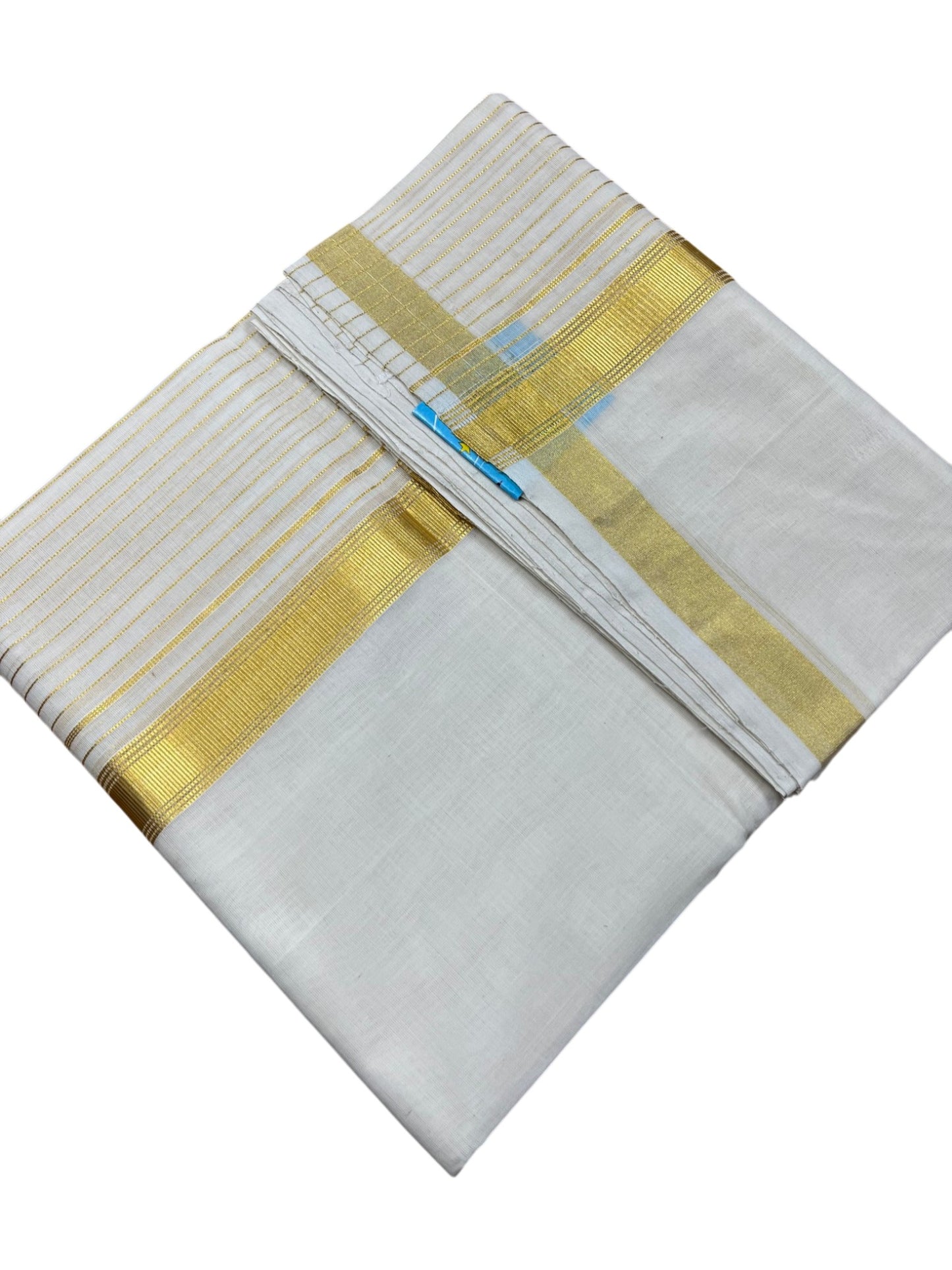Southloom Premium Handloom Cotton Double Mundu with Gold Kasavu Border