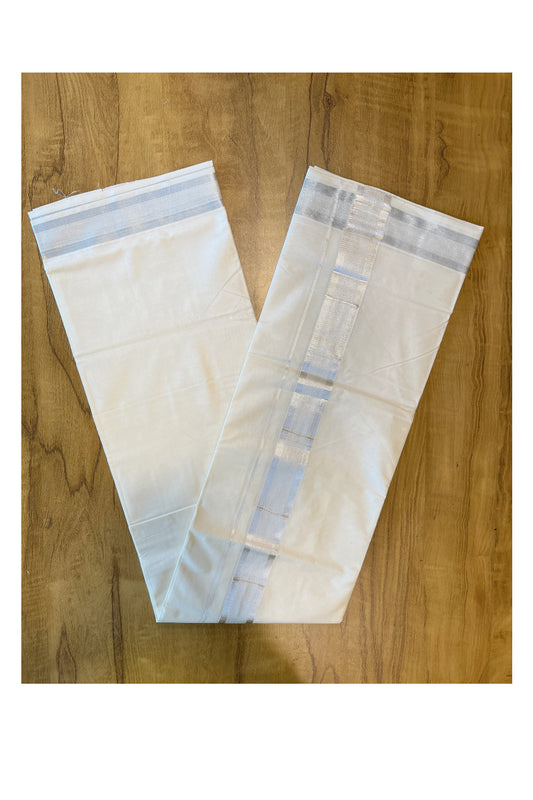 Pure Cotton Mundu with Silver Lines and Silver Border (South Indian Kerala Dhoti)