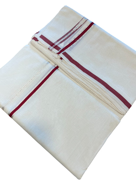 Southloom Premium Handloom Cotton Double Mundu with Silver and Red Chutti Kara Border