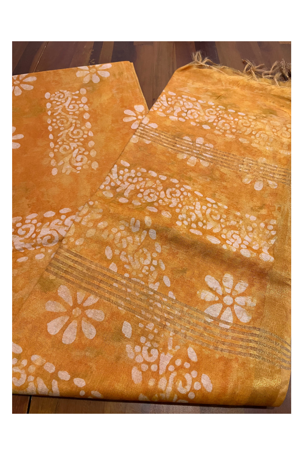 Southloom Cotton Yellow Saree with Baswara Prints on Body and Pallu