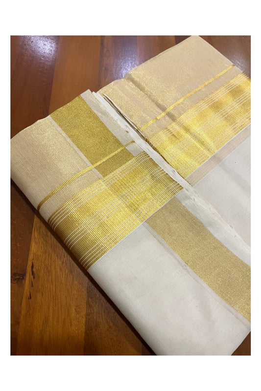 Southloom Premium Handloom Pure Cotton Wedding Mundu with Tissue Kasavu on Border (South Indian Kerala Dhoti)