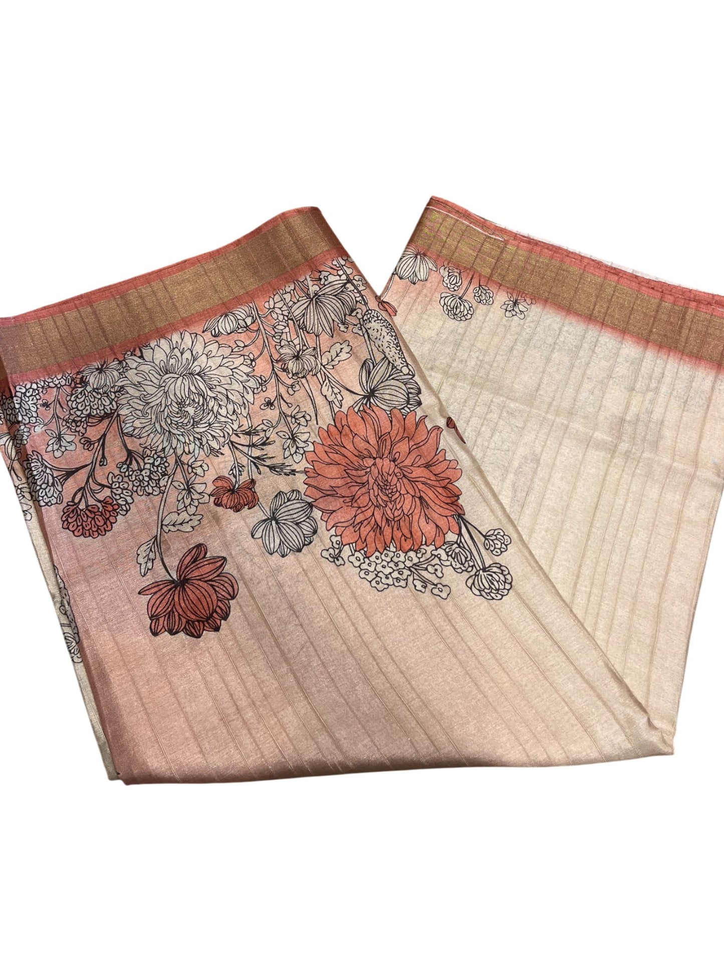 Southloom Saree with Floral Works Across Body in Peach