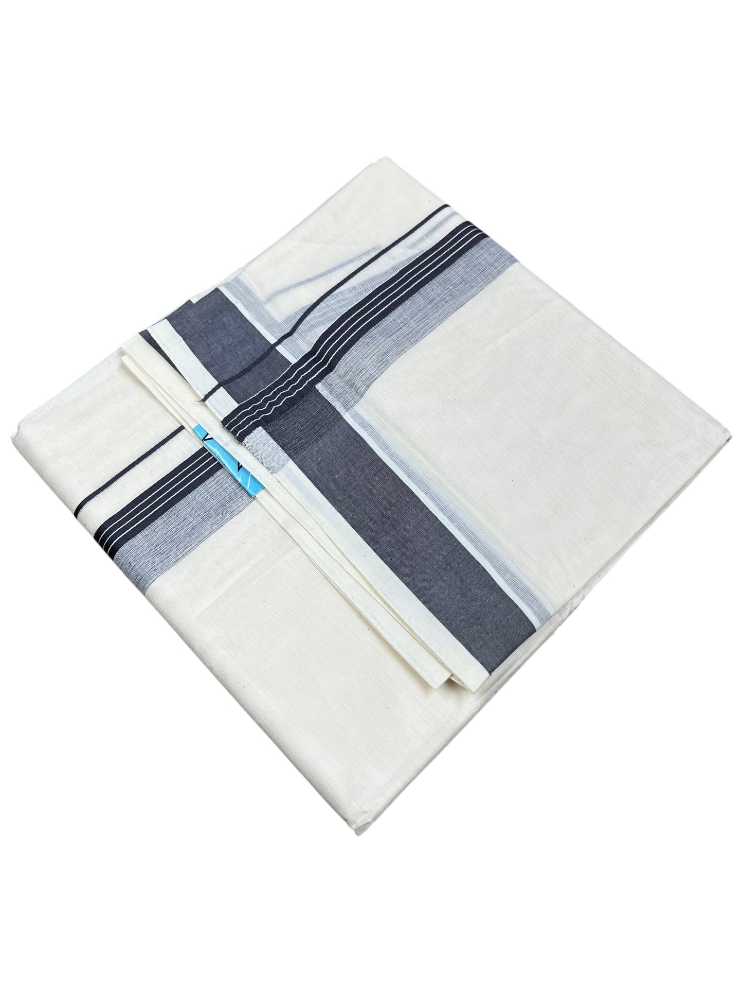 Southloom Pure Cotton Mundu with Grey Border (South Indian Kerala Dhoti)