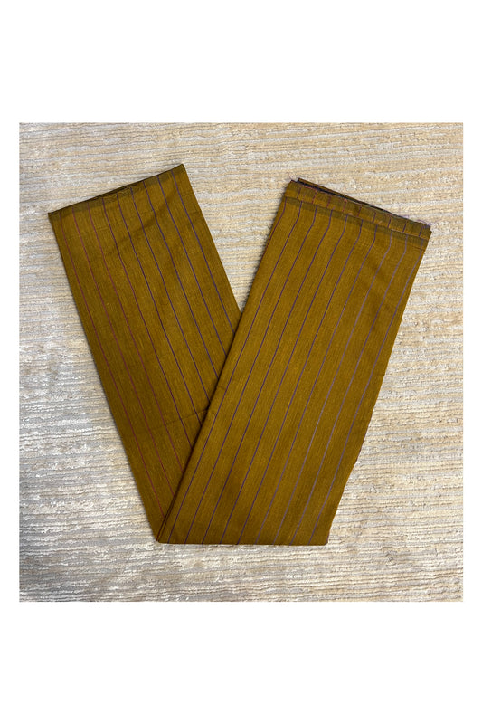 Southloom Kerala Cotton Saree with Lines on Body in Yellow