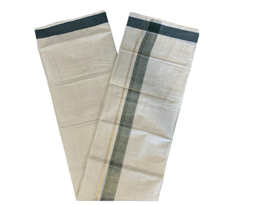 Southloom Pure Cotton Mundu with Green Lines and Green Border (South Indian Kerala Dhoti)