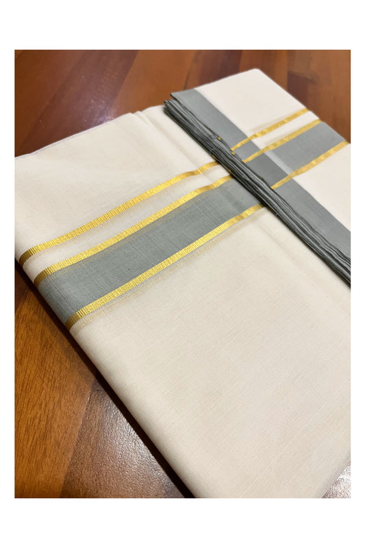 Southloom Premium Balaramapuram Unakkupaavu Handloom Kasavu Mundu with Grey Border (South Indian Kerala Dhoti)