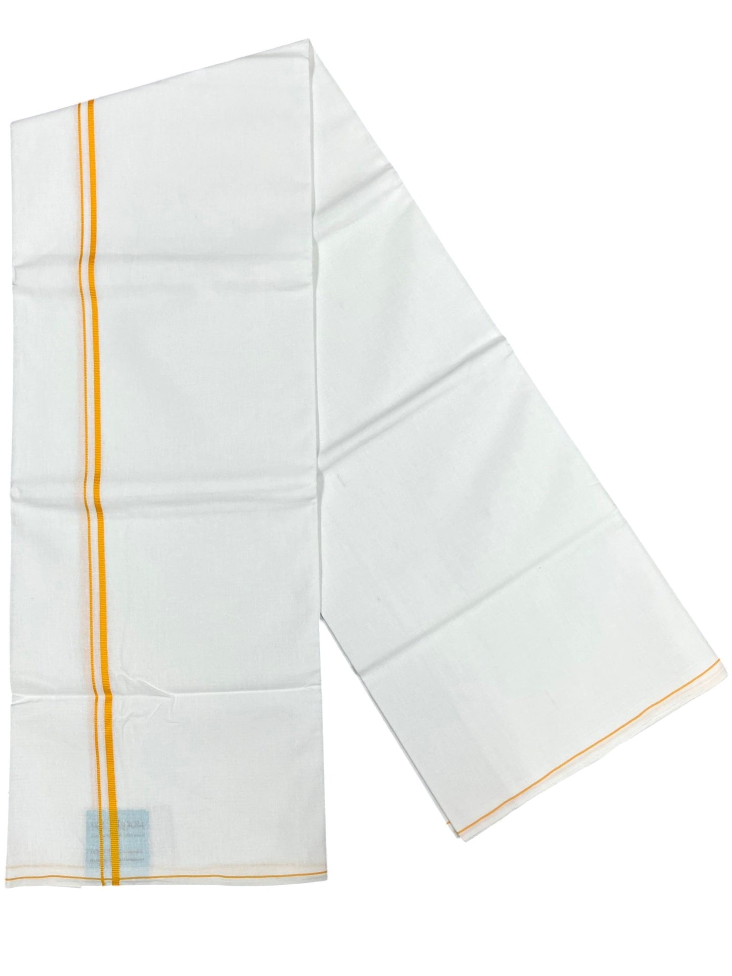 Southloom Pure White Cotton Single Eerkkil Kara Mundu with Yellow Border (South Indian Kerala Dhoti)