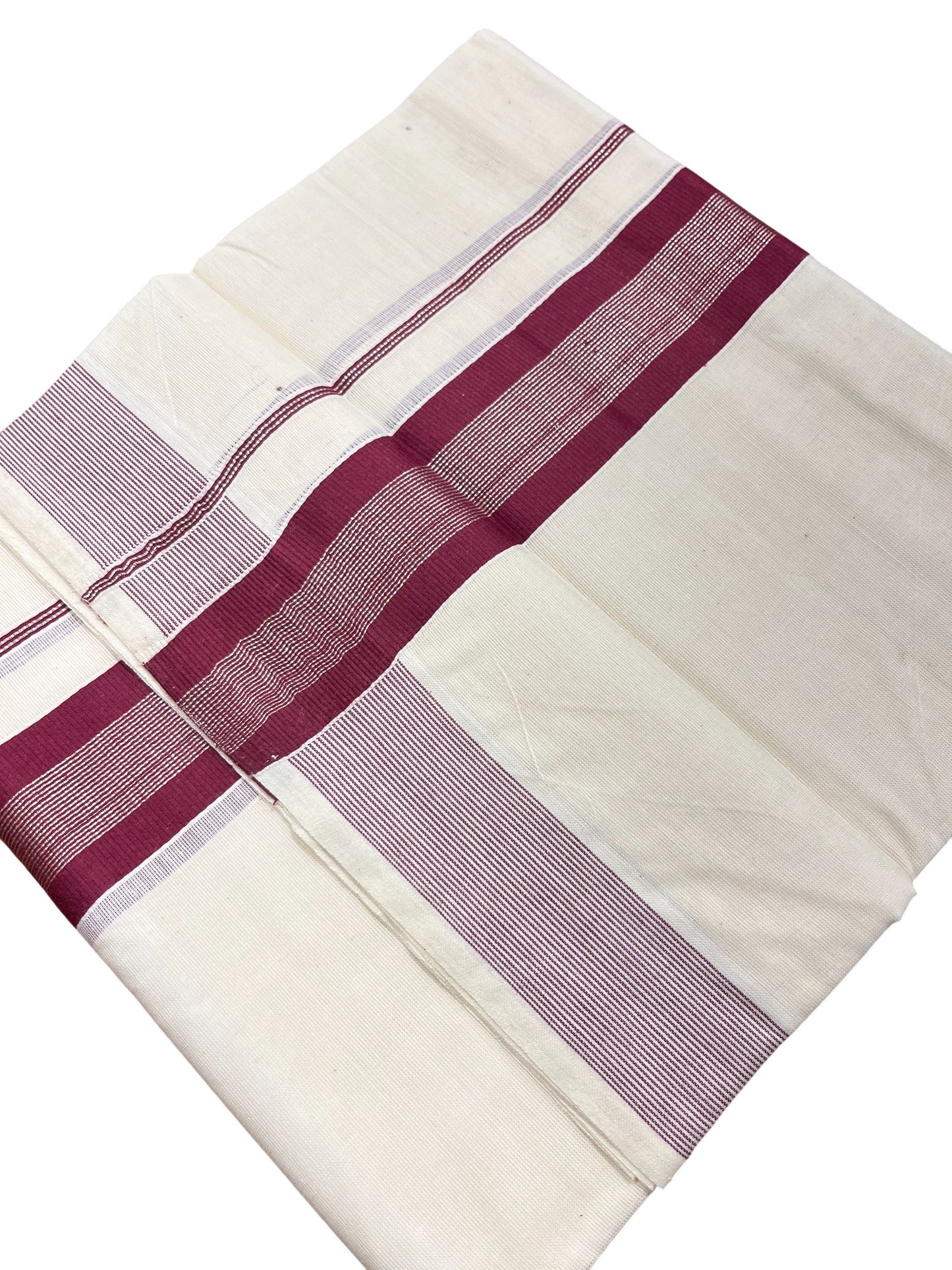 Southloom Kerala Pure Cotton Double Mundu with Silver Lines & Purple Border (South Indian Dhoti)