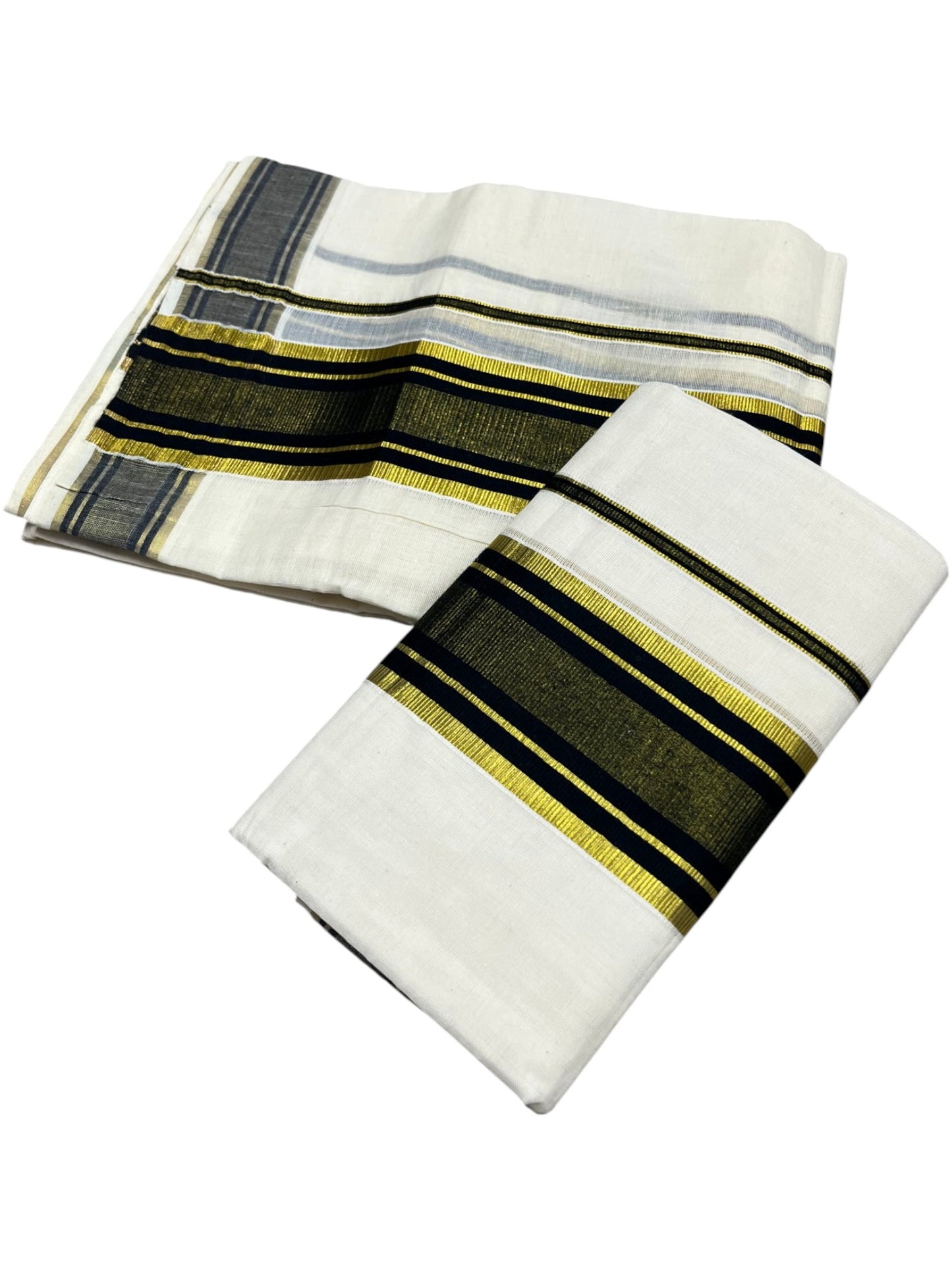 Southloom Kerala Cotton Kasavu Single Set Mundu (Mundum Neriyathum) with Black Kasavu Border SLKK