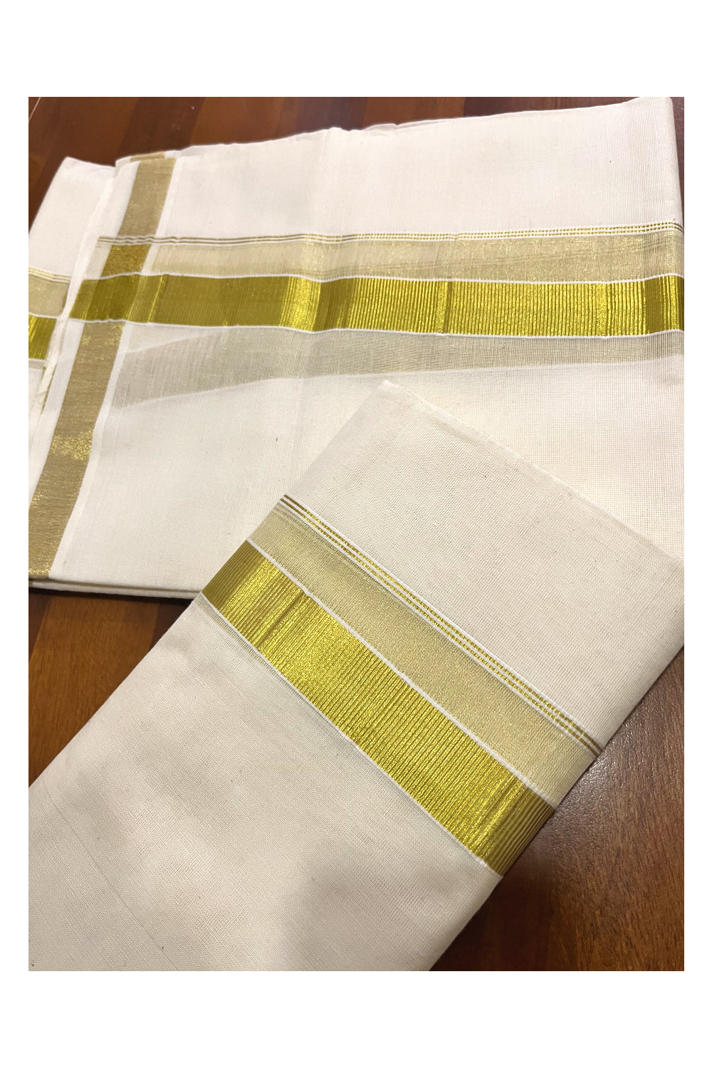 Kerala Cotton Plain Set Mundu (Mundum Neriyathum) with 2 inch Kasavu Border 2.80 Mtrs