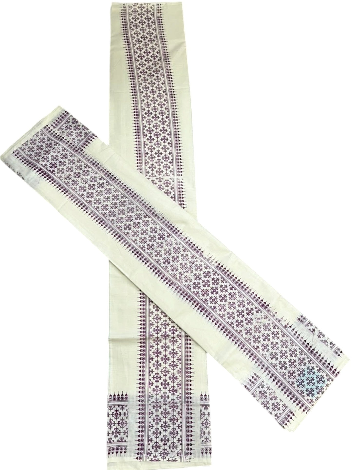 Southloom Kerala Cotton Set Mundu (Mundum Neriyathum) with Purple Floral Prints on Border-2.80Mtrs SL625