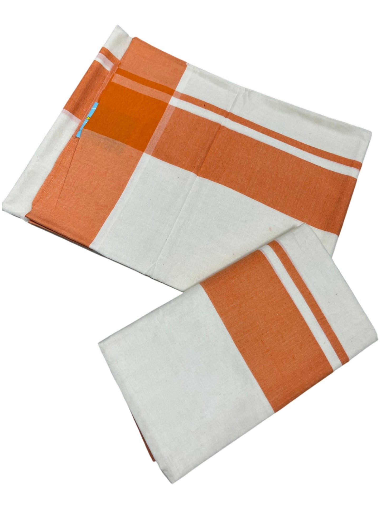Southloom Pure Cotton Kerala Single Mulloth Set Mundu (Mundum Neriyathum) Orange Border in 2.80 mtrs SL243