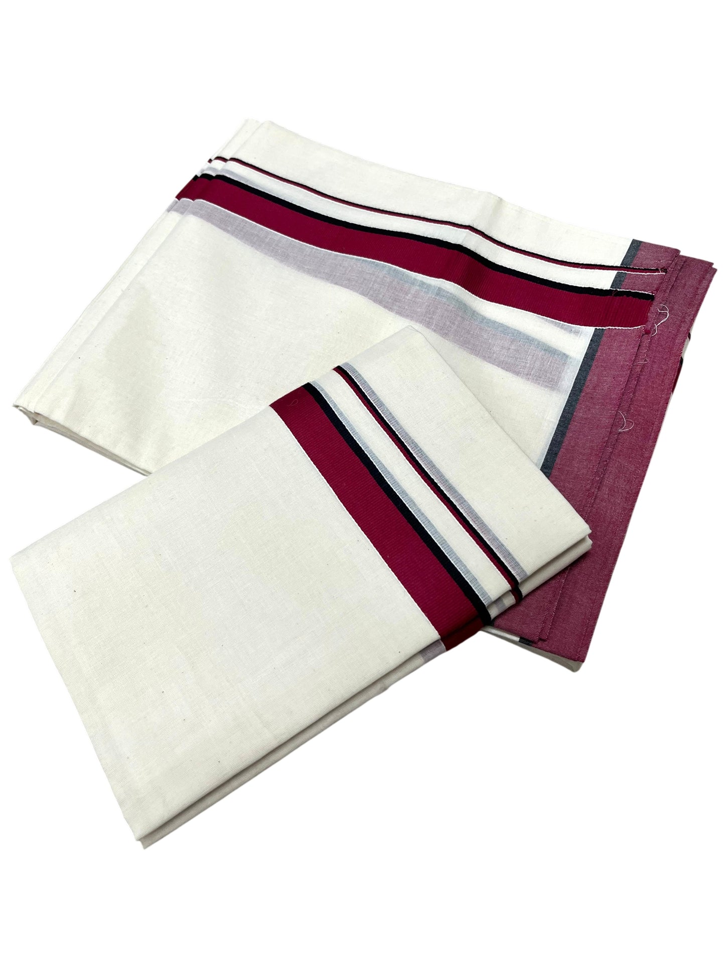 Southloom Pure Cotton Kerala Single Set Mundu (Mundum Neriyathum) Maroon Border 2.80 Mtr SL345