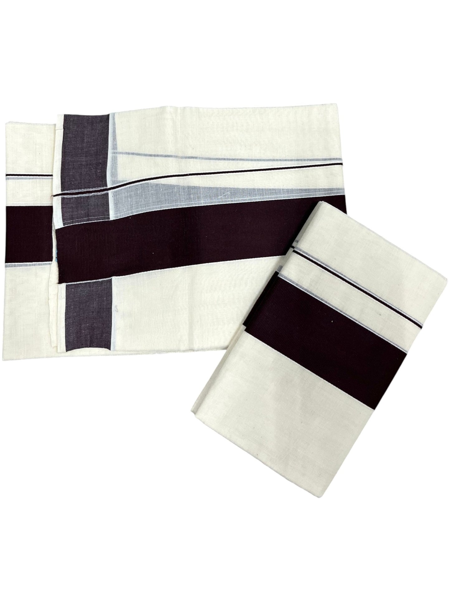 Southloom Kerala Cotton Mundum Neriyathum Single (Set Mundu) with Brown Border 2.80 Mtrs