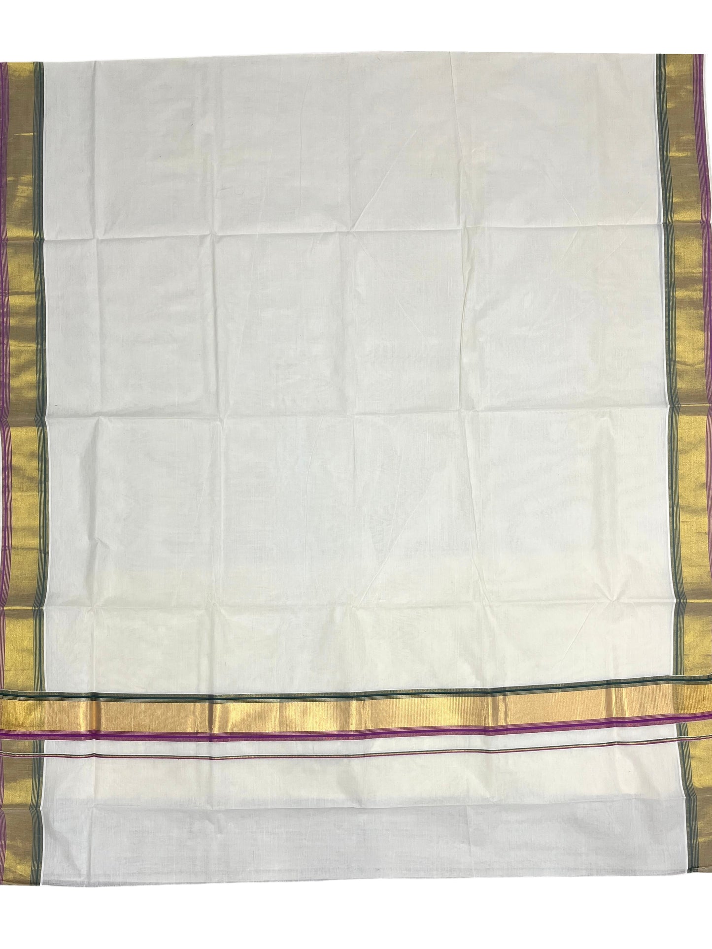Southloom Kerala Cotton Kasavu Saree with Green And Magenta Border