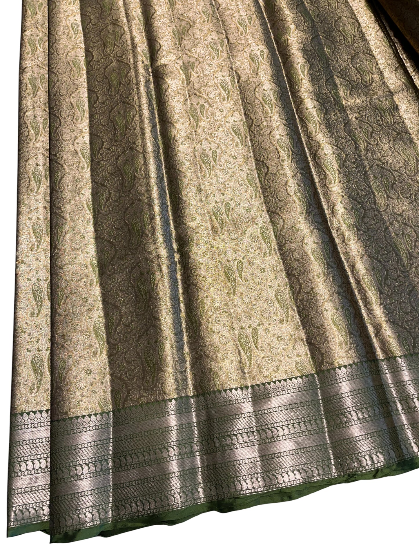 Southloom Semi Banarasi Katan Tissue Saree with Woven Work on Body and Borders (Golden & Green)