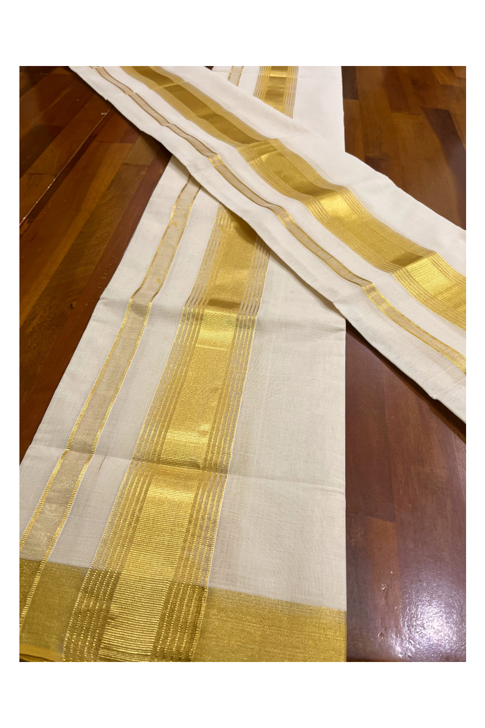 Southloom Premium Balaramapuram Unakkupaavu Handloom Cotton Wedding Set Mundu with Kasavu Lines Border