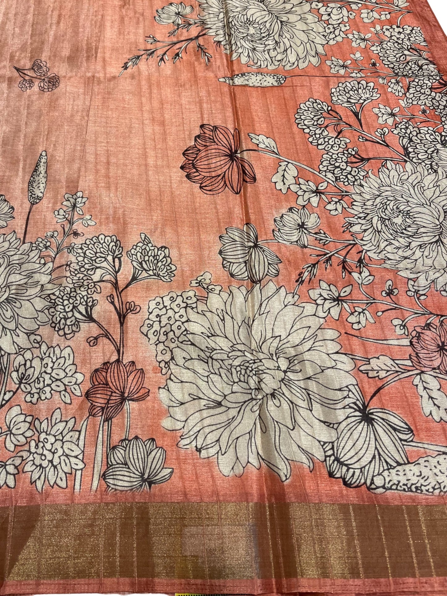 Southloom Saree with Floral Works Across Body in Peach