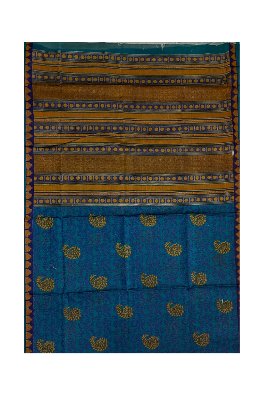 Southloom Cotton Blue Designer Printed Saree