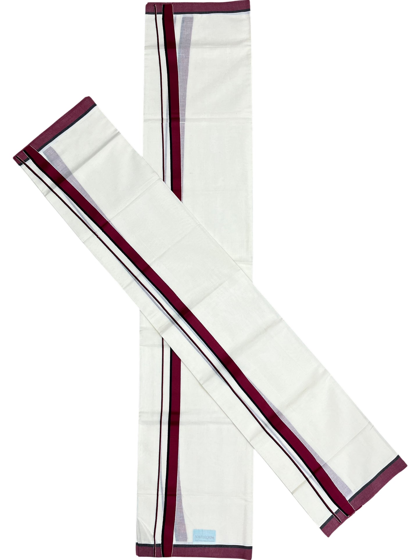 Southloom Pure Cotton Kerala Single Set Mundu (Mundum Neriyathum) Maroon Border 2.80 Mtr SL345