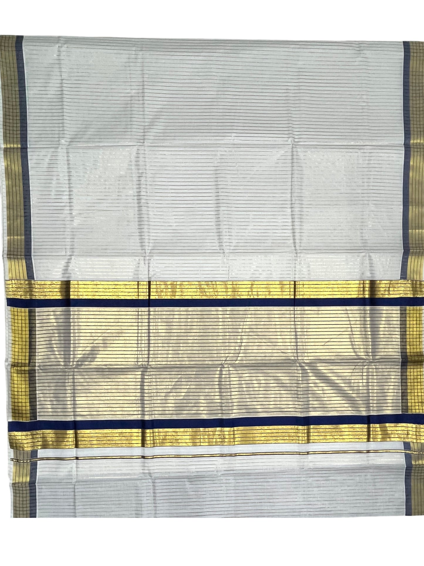 Southloom Kerala Pure Cotton Saree with Stripes on Body and Borders in Blue SL334