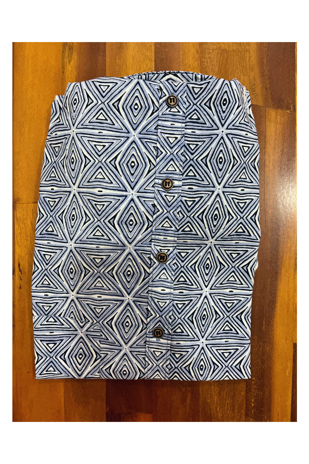 Southloom Jaipur Cotton Blue Black Hand Block Printed Shirt (Half Sleeves)