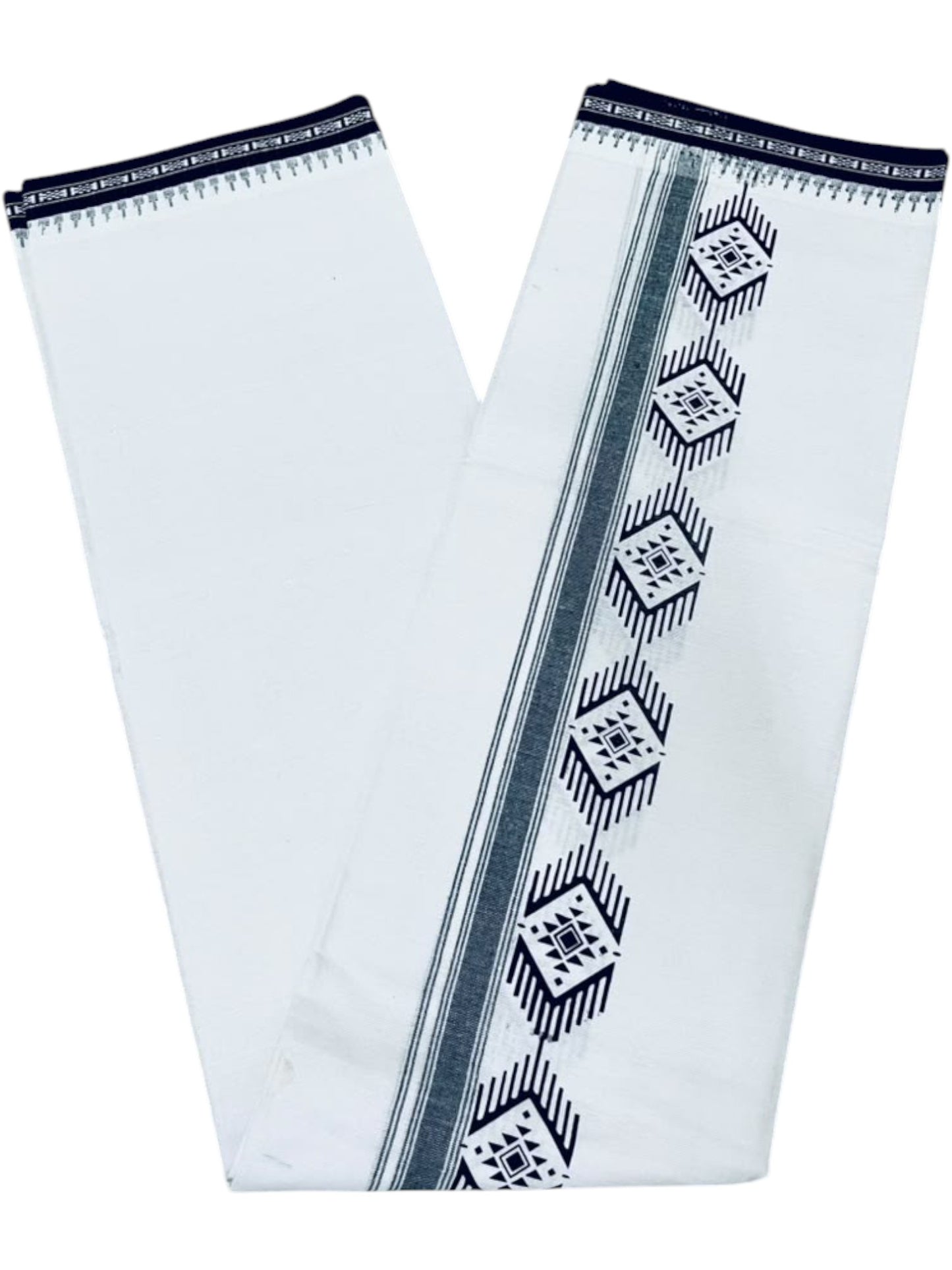 Southloom White Black Printed Single Mundu / Otta Mundu / Lungi (South Indian Kerala Dhoti) SL622