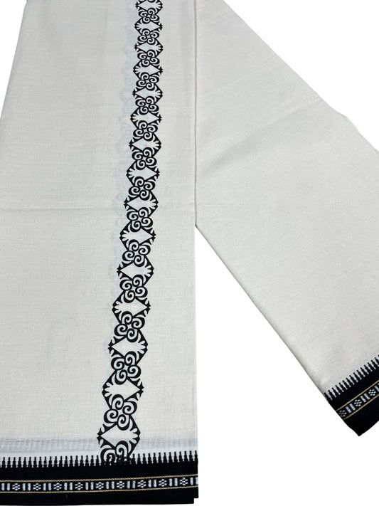 Southloom Off-White Printed Single Mundu / Otta Mundu / Lungi (South Indian Kerala Dhoti) SL319