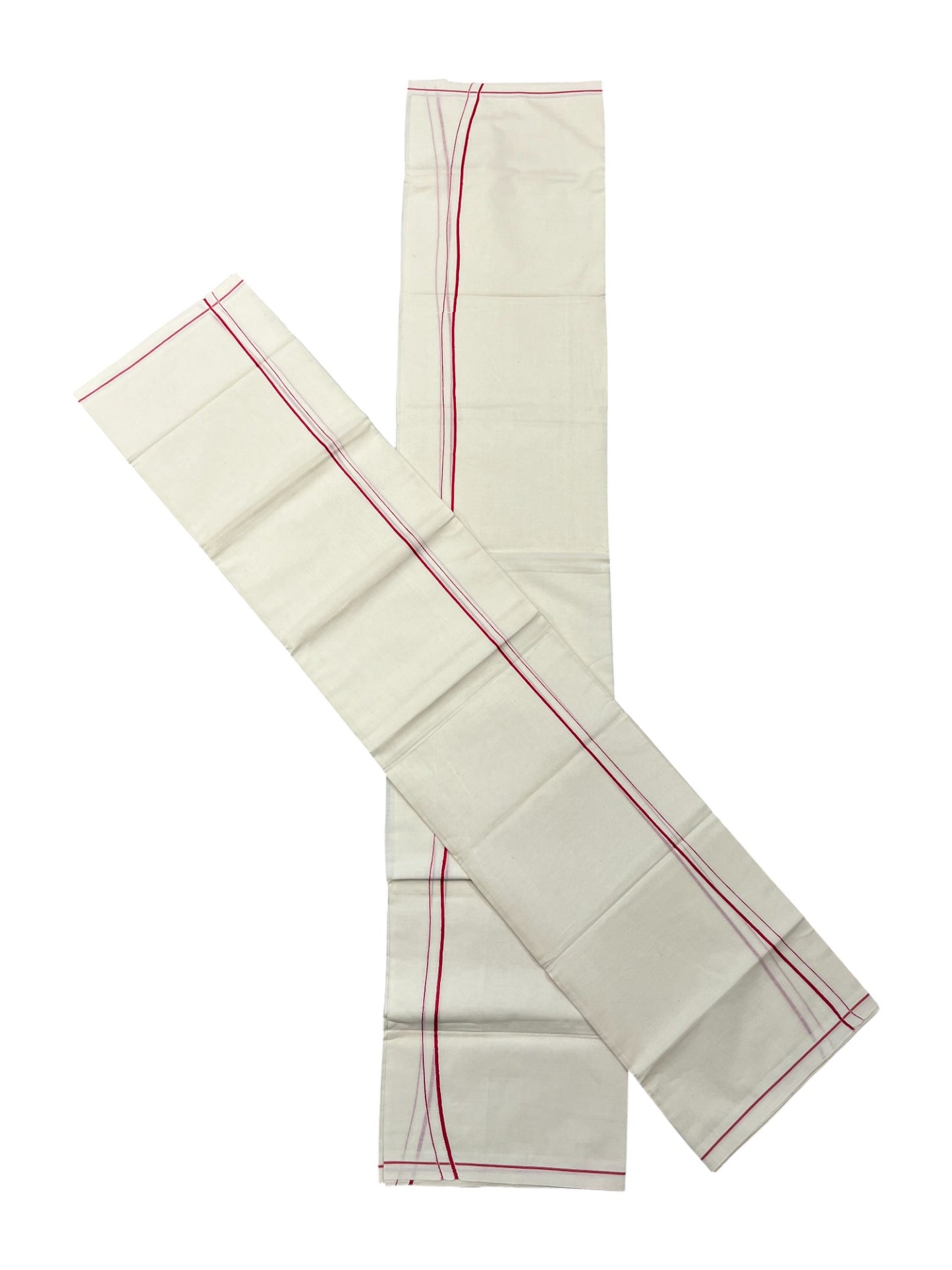 Kerala Cotton Mundum Neriyathum Single (Set Mundu) with Red Eerkkil Kara
