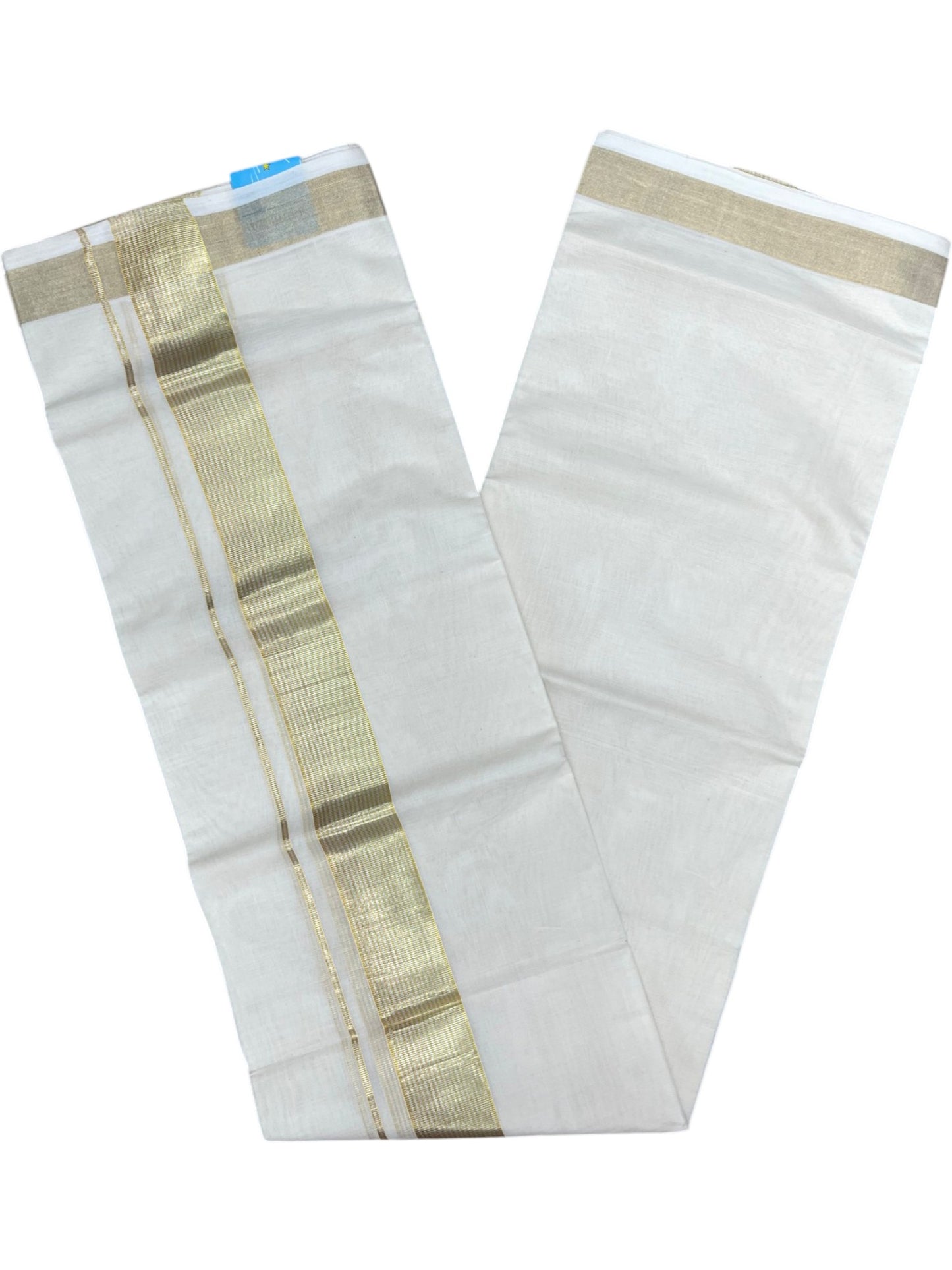 Southloom Balaramapuram Unakkupaavu Premium Handloom Cotton Double Mundu with Gold And Silver Lines Border