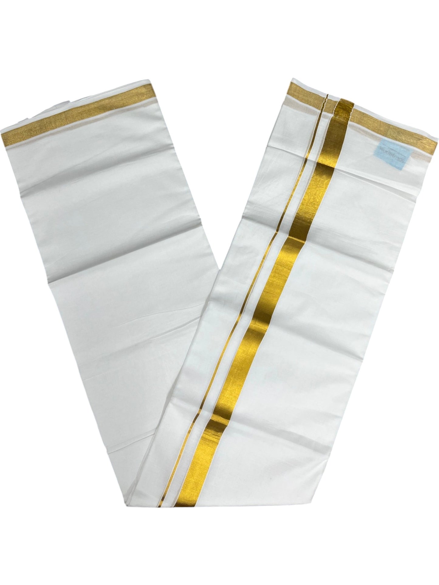 Southloom Pure White Cotton Mundu with Gold Kasavu Border (South Indian Kerala Dhoti)