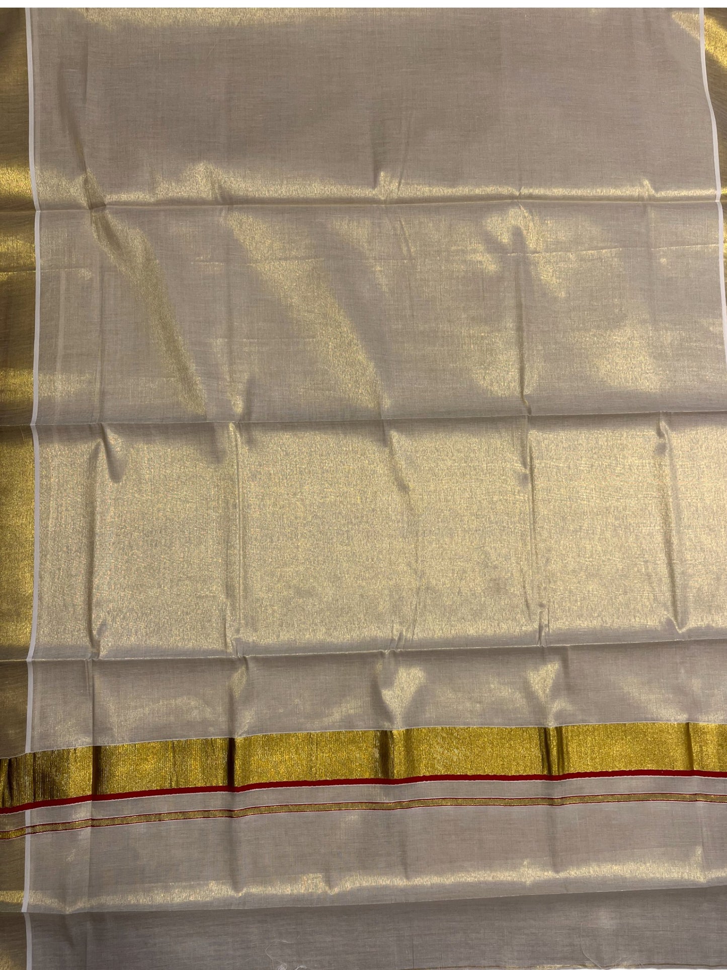 Southloom Kerala Tissue Kasavu Plain Saree With Red Border