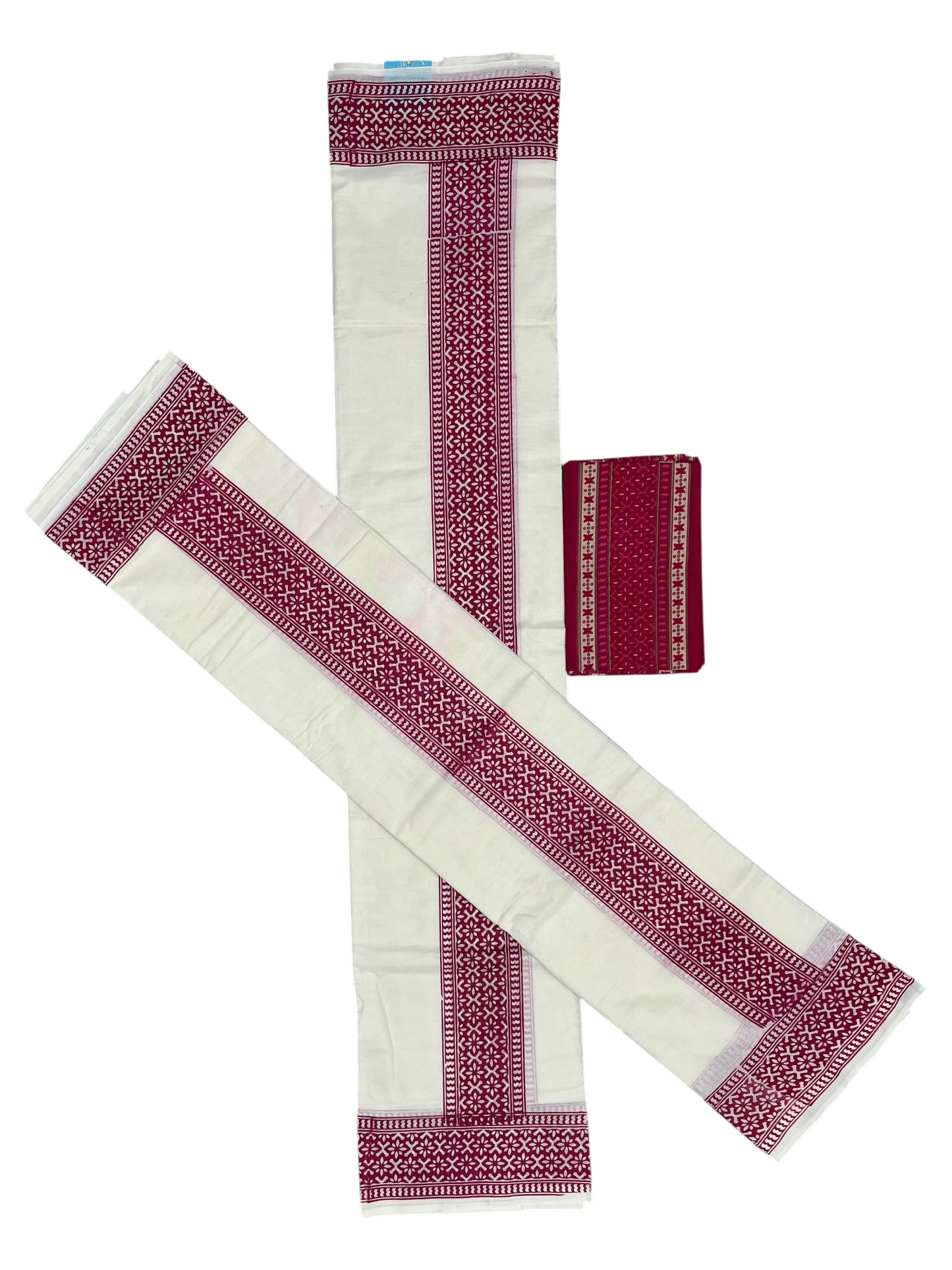 Southloom Magenta Block Printed Set Mundu with Blouse Piece 2.80Mtrs
