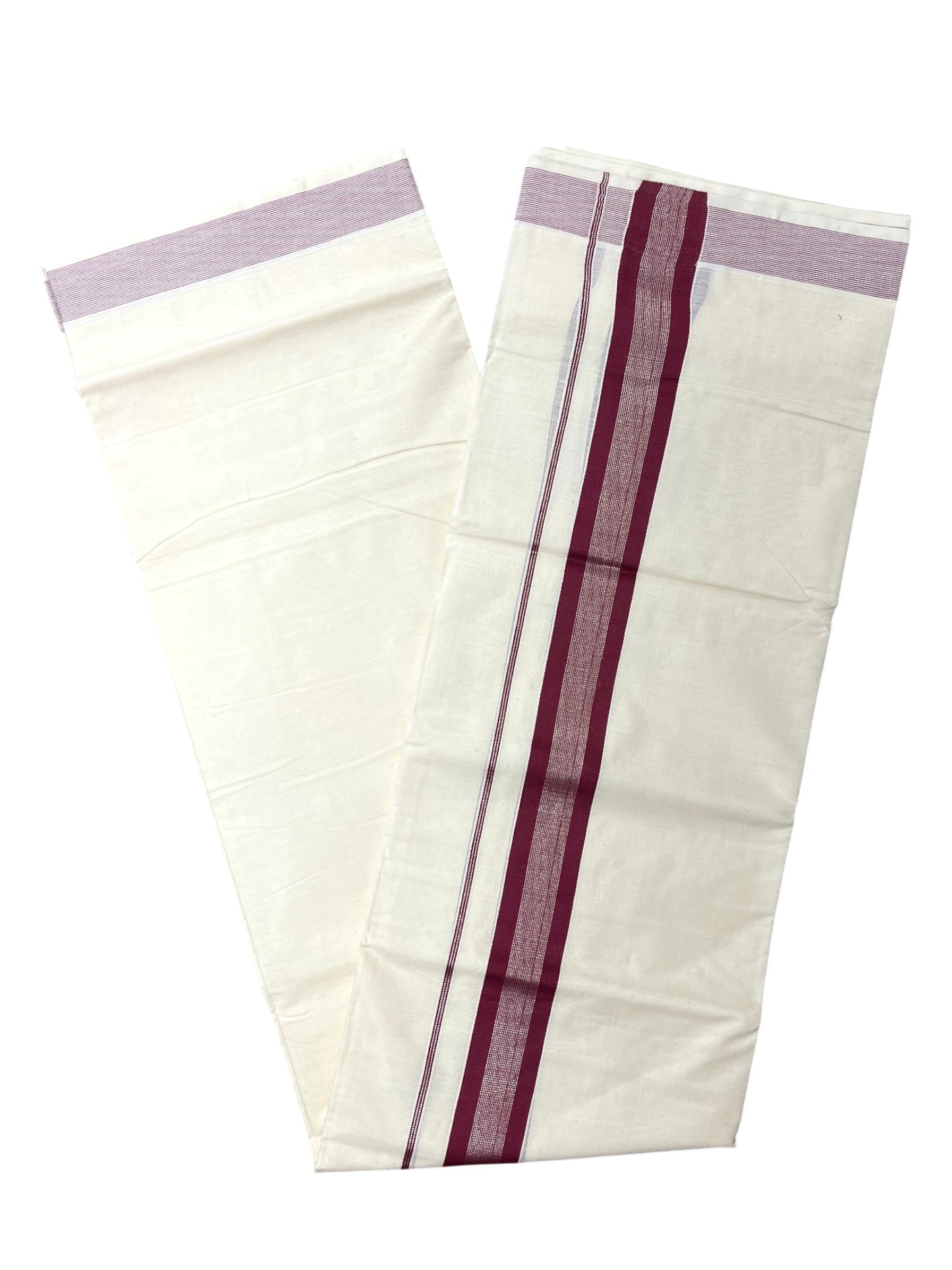 Southloom Kerala Pure Cotton Double Mundu with Silver Lines & Purple Border (South Indian Dhoti)