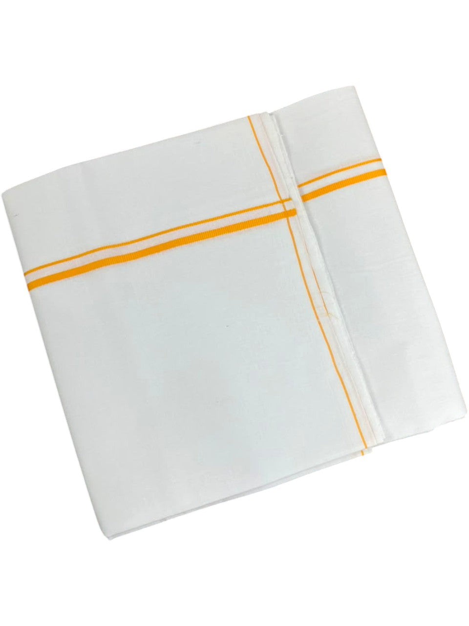 Southloom Pure White Cotton Single Eerkkil Kara Mundu with Yellow Border (South Indian Kerala Dhoti)