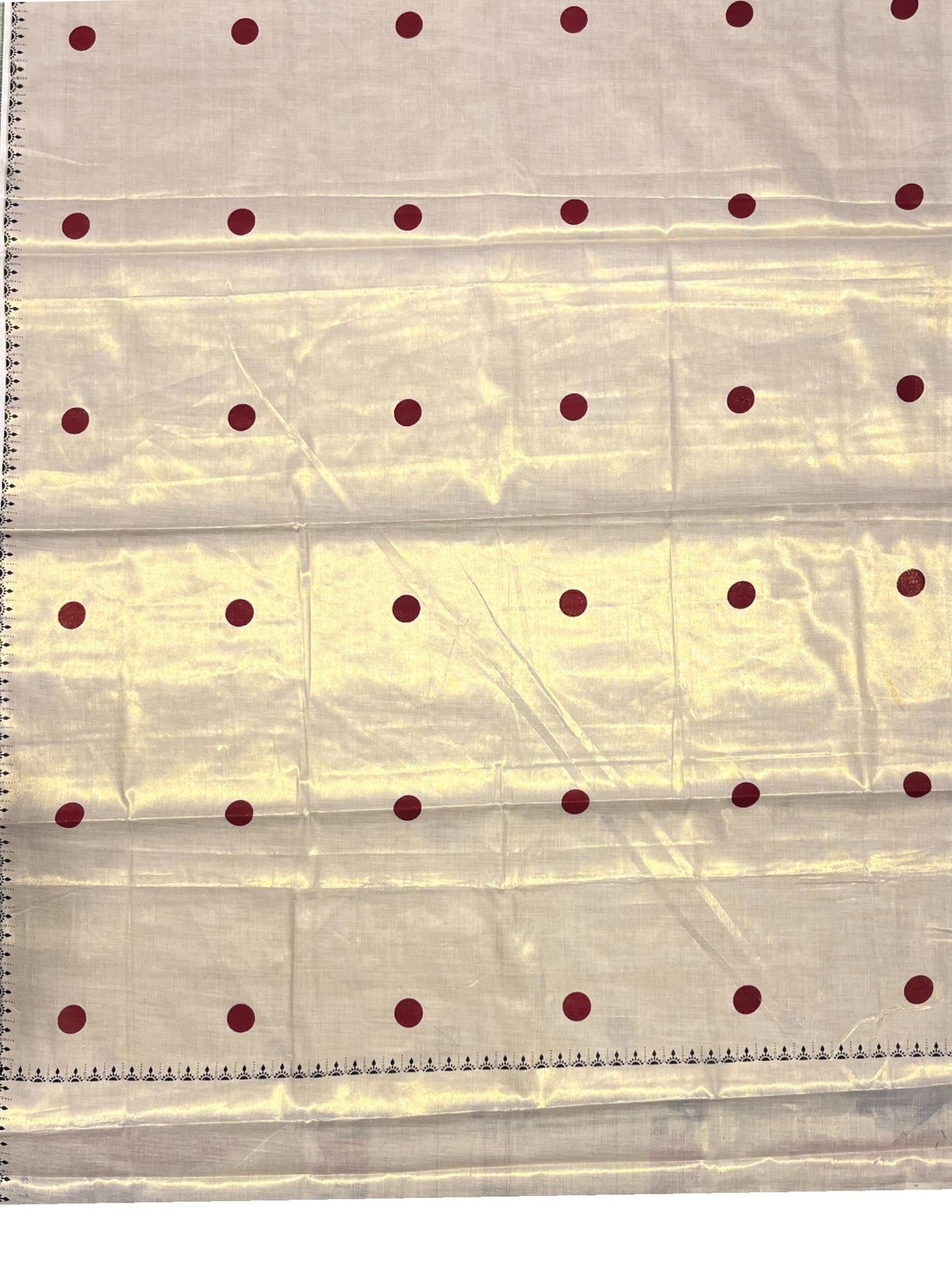 Southloom Kerala Tissue Kasavu Saree With Maroon Polka Dots on Body