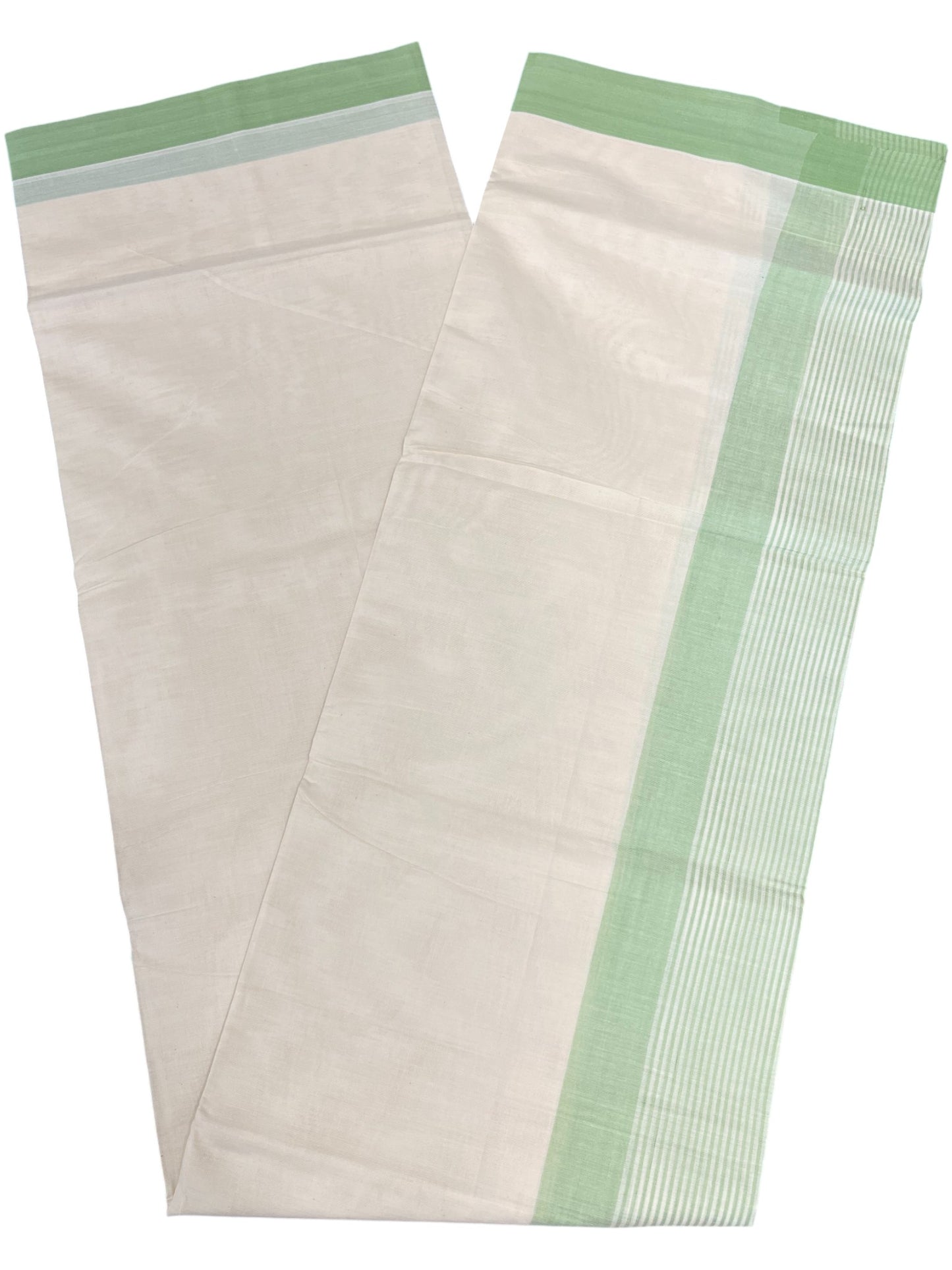 Southloom Kerala Pure Cotton Double Mundu with Green Lines Border (South Indian Dhoti)