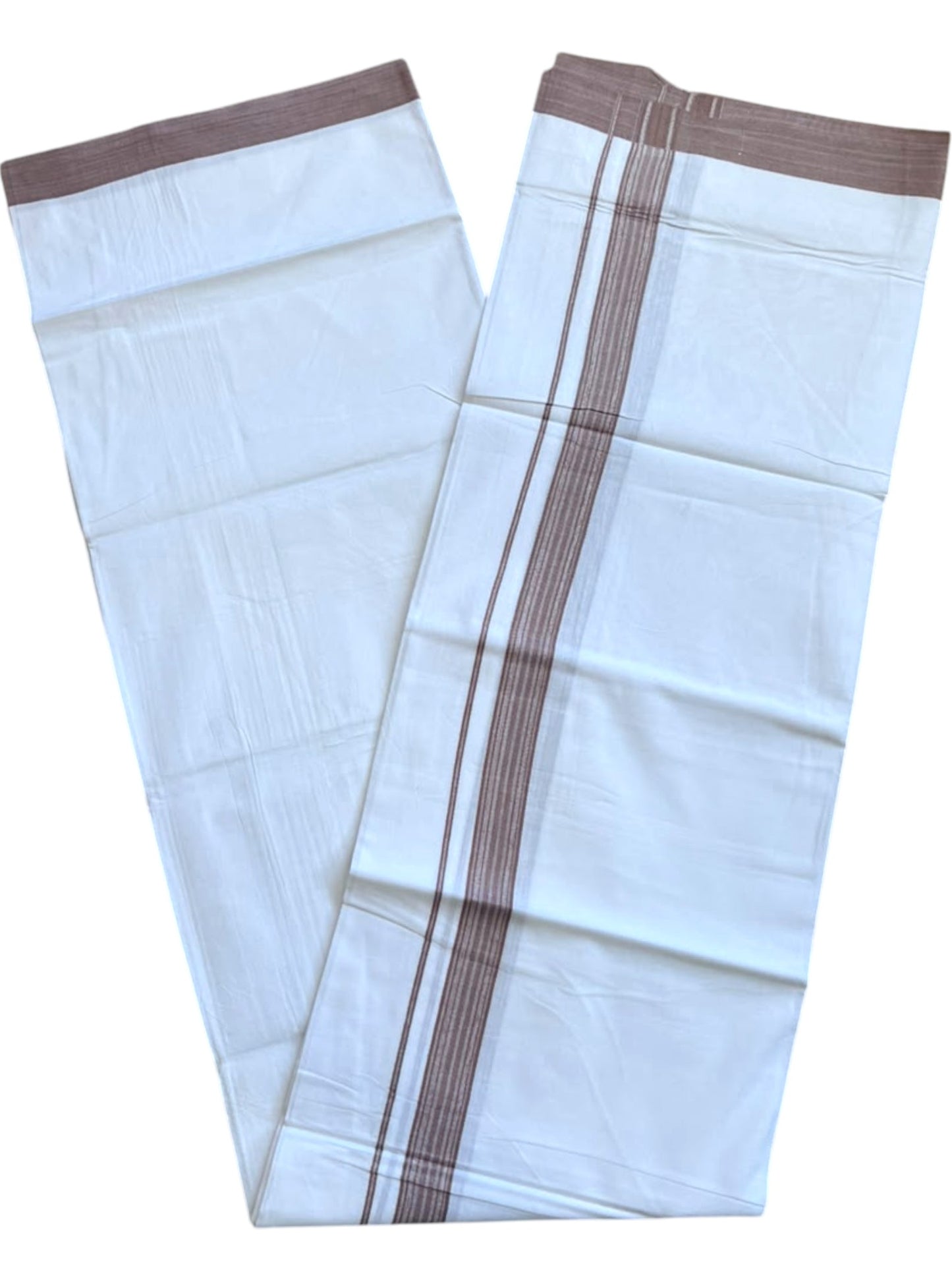 Southloom Pure White Single Cotton Mundu with Brown Border (South Indian Kerala Dhoti)