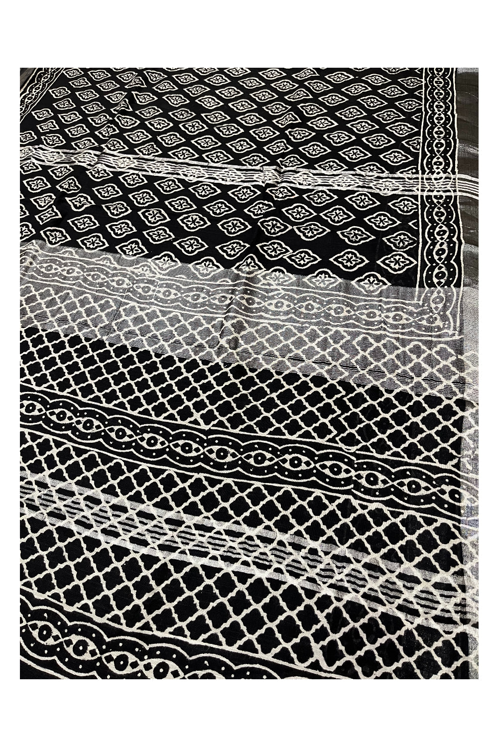 Southloom Linen Black Designer Saree with White Prints