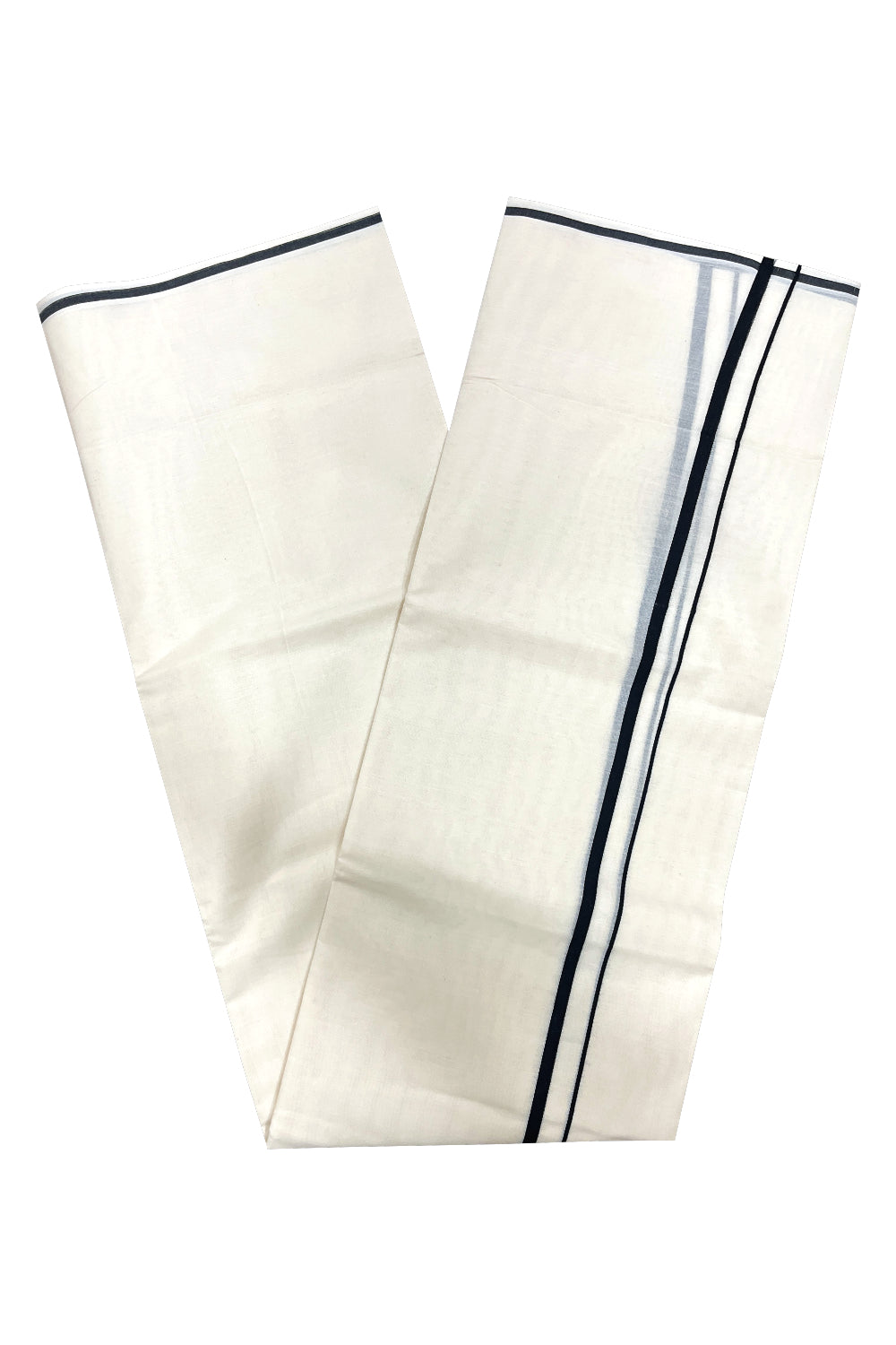 Pure Cotton Double Mundu with 0.5 inch Black Border (South Indian Kerala Dhoti)