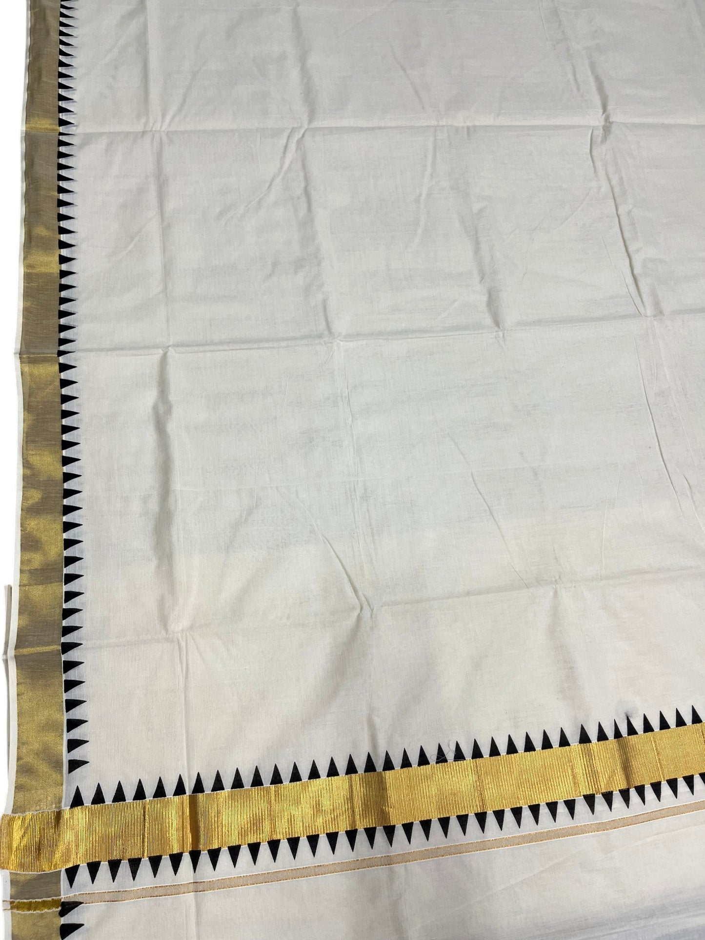 Southloom Cotton Kerala Kasavu Saree with Black Tample Design Border