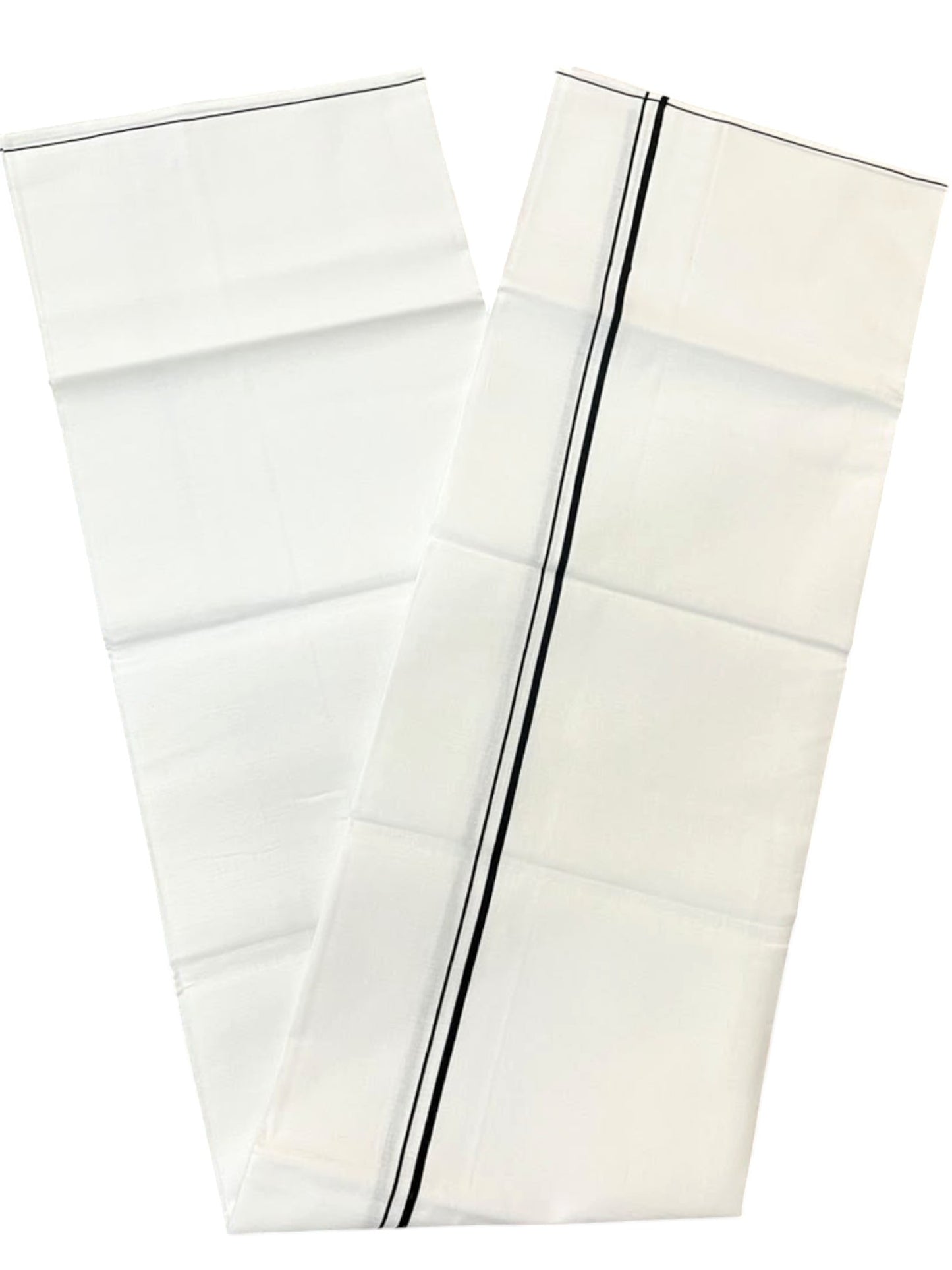Southloom Pure White Cotton Single Mundu with Black Border (South Indian Kerala Dhoti)
