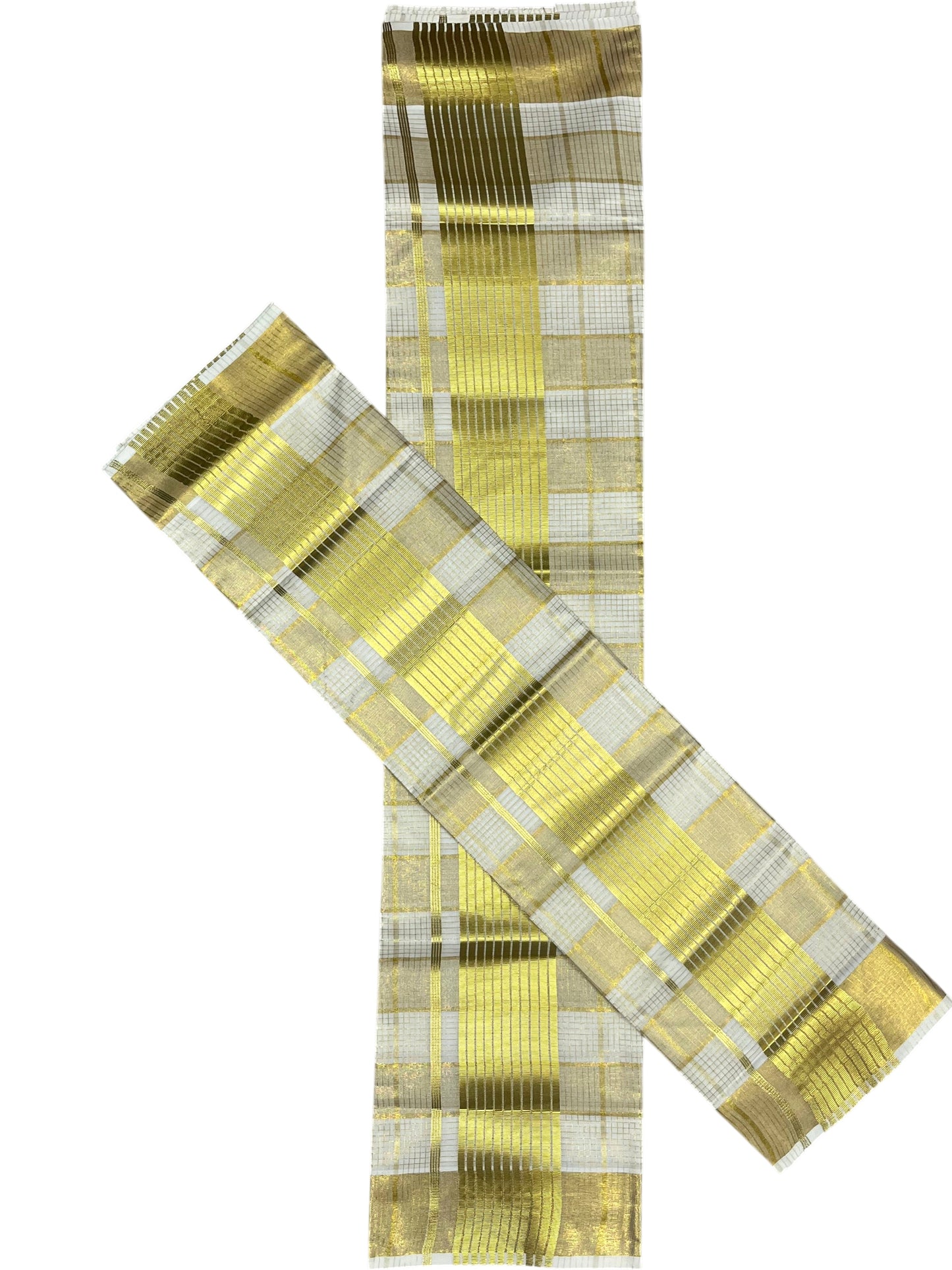 Southloom Kerala Tissue Single Set Mundu (Mundum Neriyathum) with  Kasavu Check Across Body