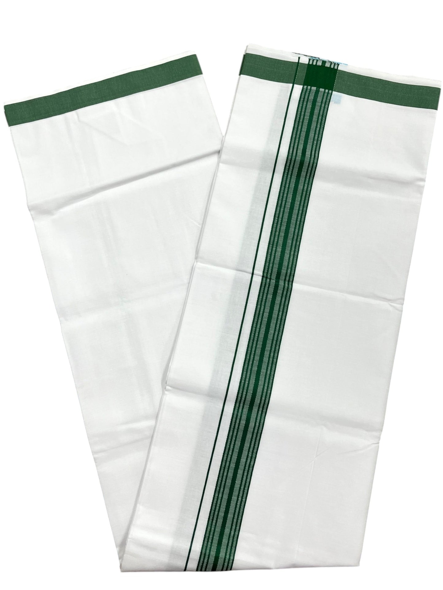 Southloom Pure White Single Cotton Mundu with Green Border (South Indian Kerala Dhoti)